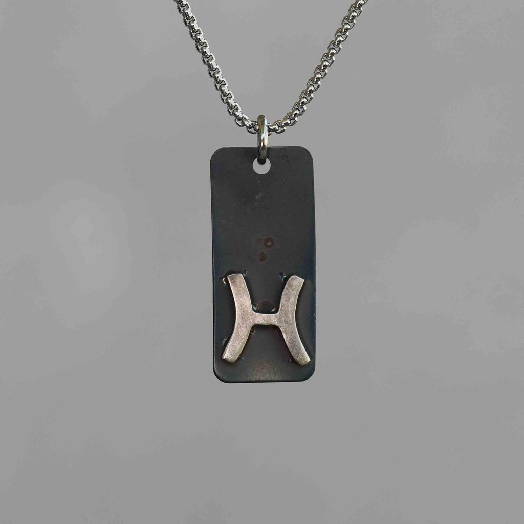 Pisces zodiac necklace, rustic waterproof stainless steel pendant