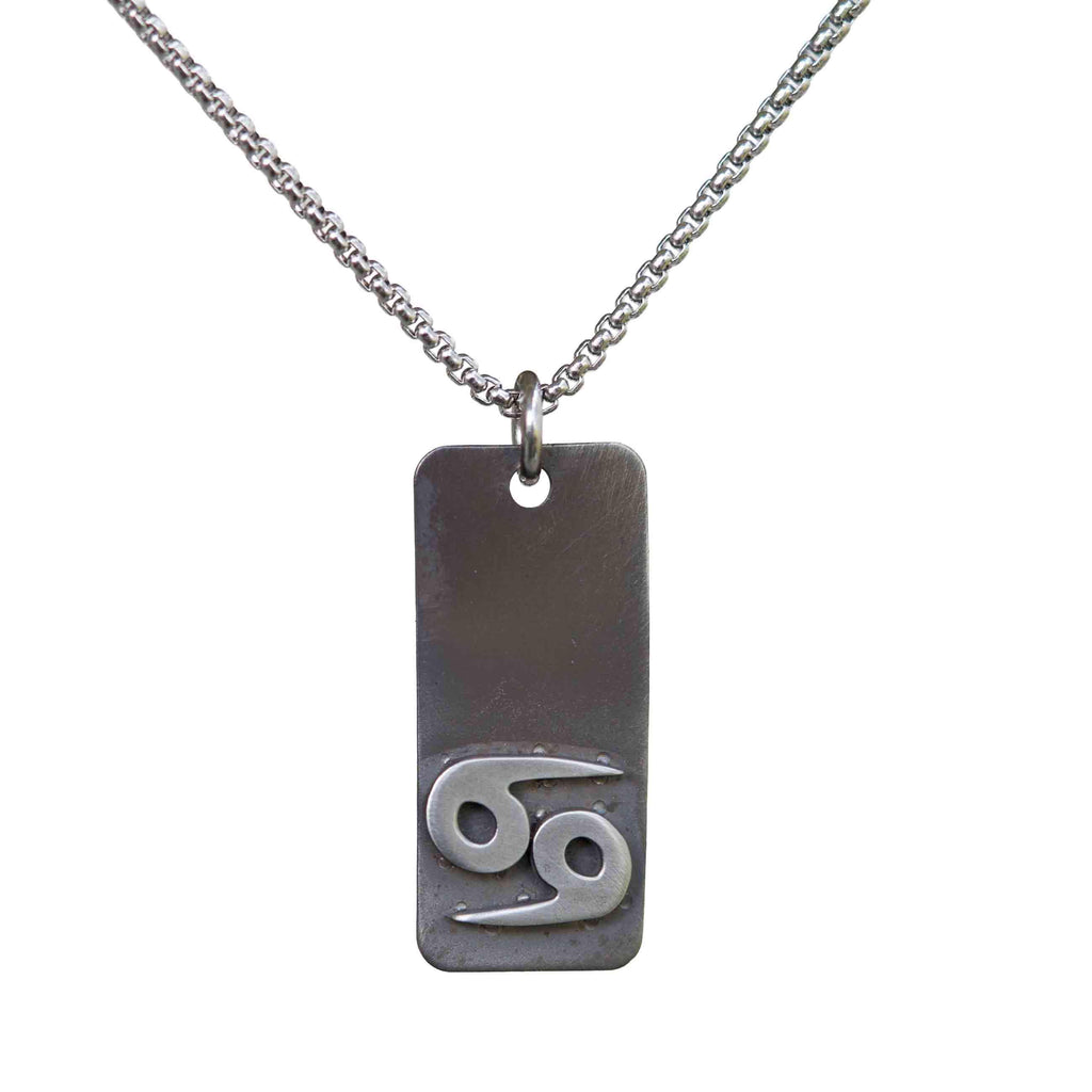 Cancer zodiac necklace, rustic waterproof stainless steel pendant
