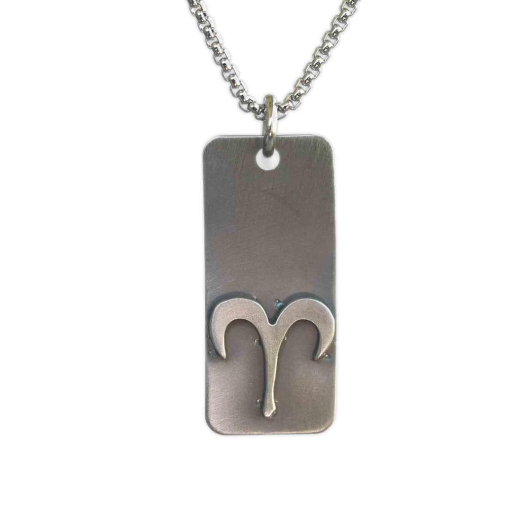 Aries zodiac necklace, rustic waterproof stainless steel pendant