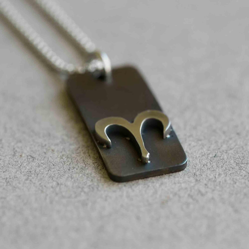 Aries zodiac necklace, rustic waterproof stainless steel pendant