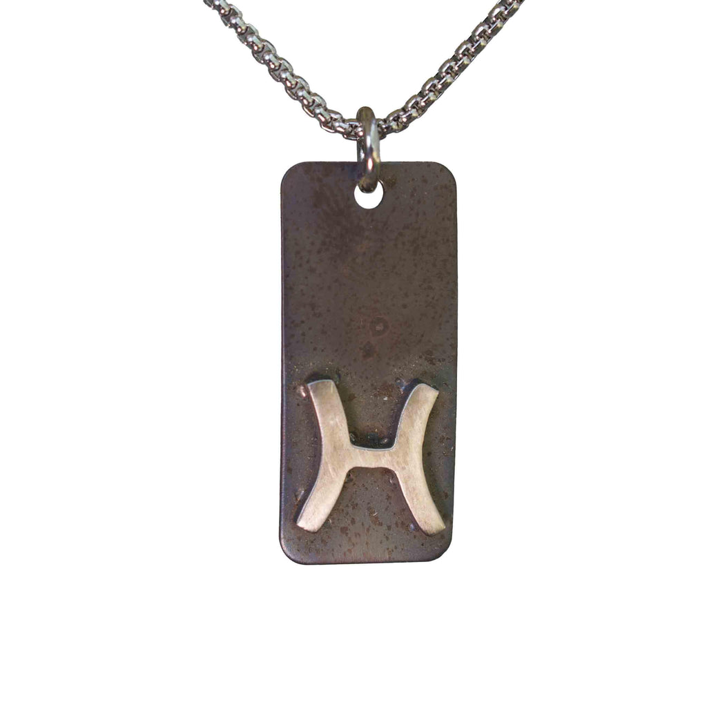 Pisces zodiac necklace, rustic waterproof stainless steel pendant
