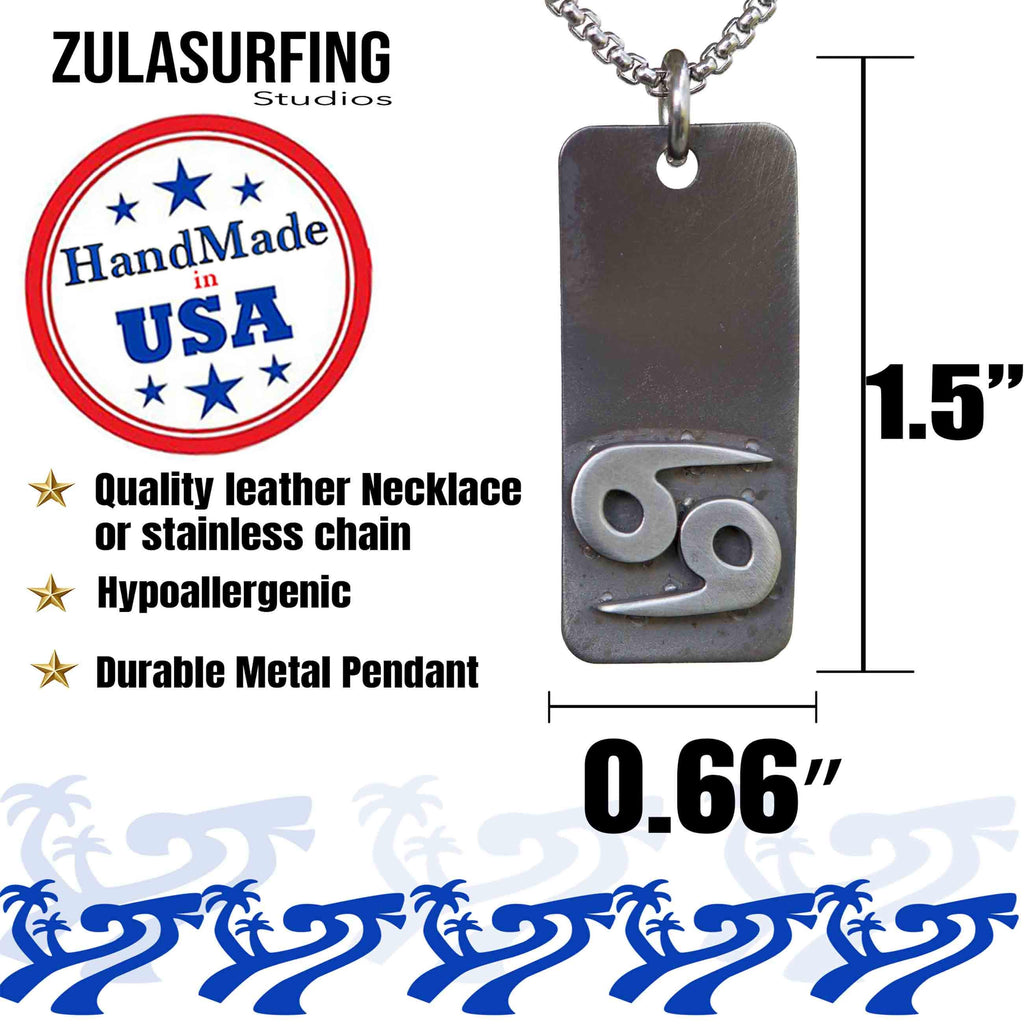 Cancer zodiac necklace, rustic waterproof stainless steel pendant