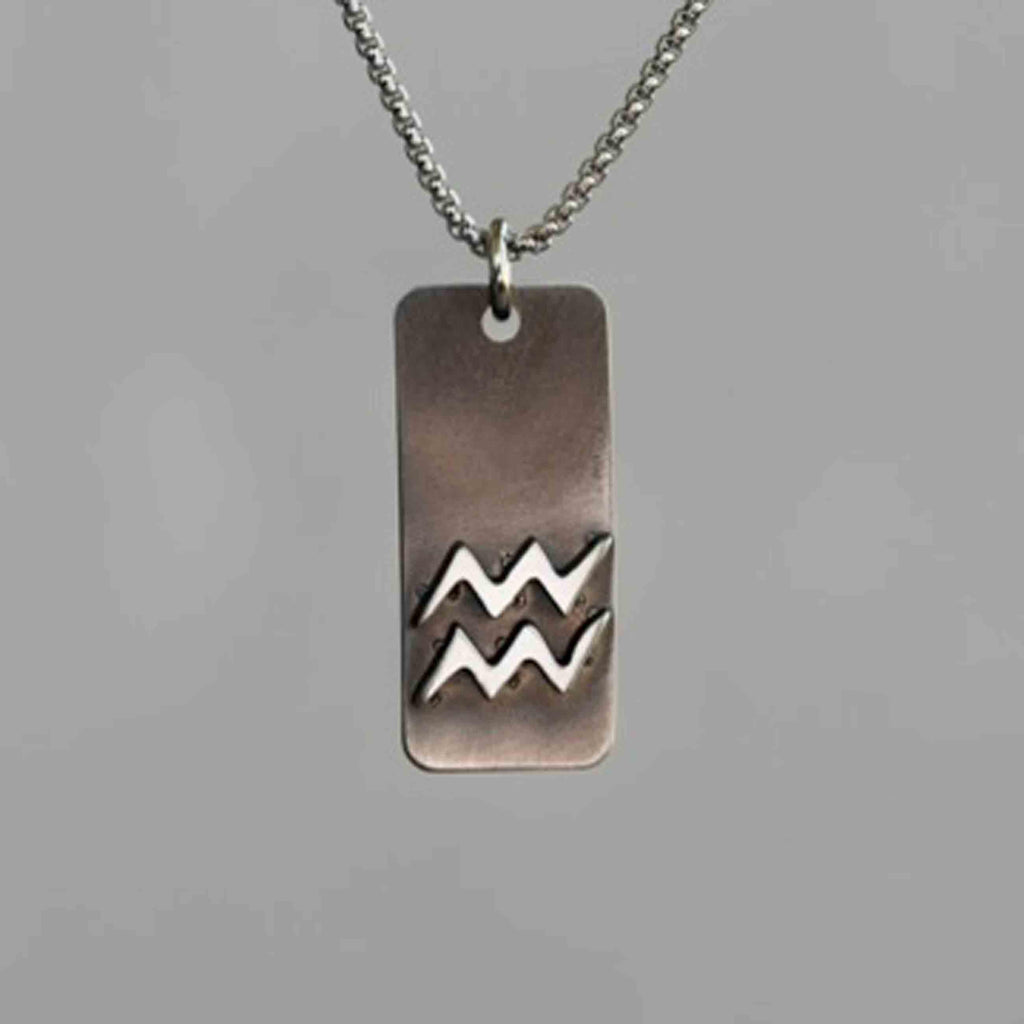 Aquarius zodiac necklace, rustic waterproof stainless steel pendant