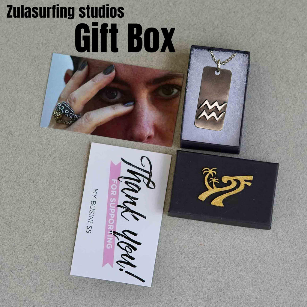 Aquarius zodiac necklace, rustic waterproof stainless steel pendant