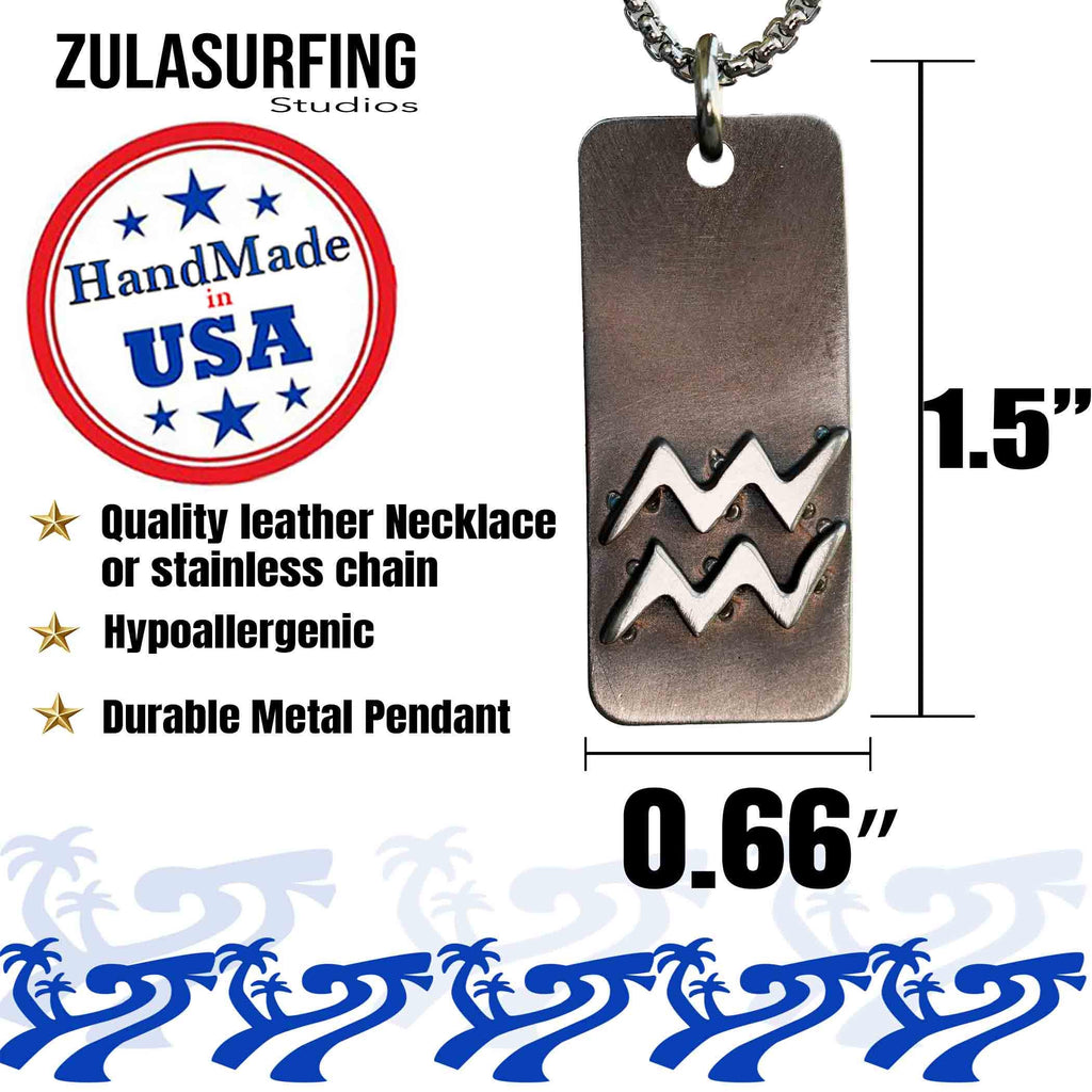 Aquarius zodiac necklace, rustic waterproof stainless steel pendant