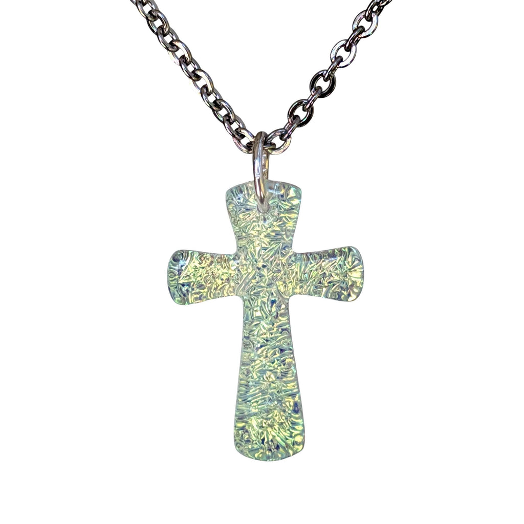 Cross Necklace, Sparkly Waterproof Stainless Steel Dichroic Glass Pendant - main