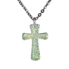 Cross Necklace, Sparkly Waterproof Stainless Steel Dichroic Glass Pendant - main