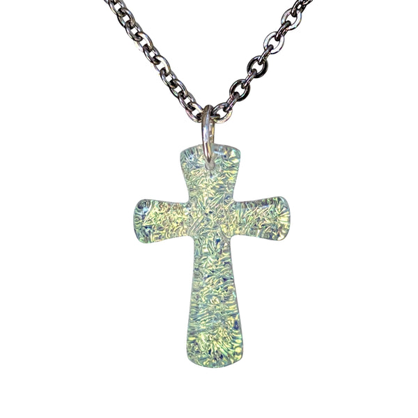 Cross Necklace, Sparkly Waterproof Stainless Steel Dichroic Glass Pendant - main