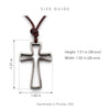 Size guide for the open cross necklace for men, stainless steel cross pendant 1.51 in tall by 1.02 in wide, handmade in Florida