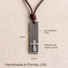 Size guide for the mens cross bar necklace, 304 stainless steel pendant 1.56 in tall by 0.37 in wide, handmade in Florida