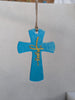 Christian gift glass cross ornament with Jesus name, handmade in USA