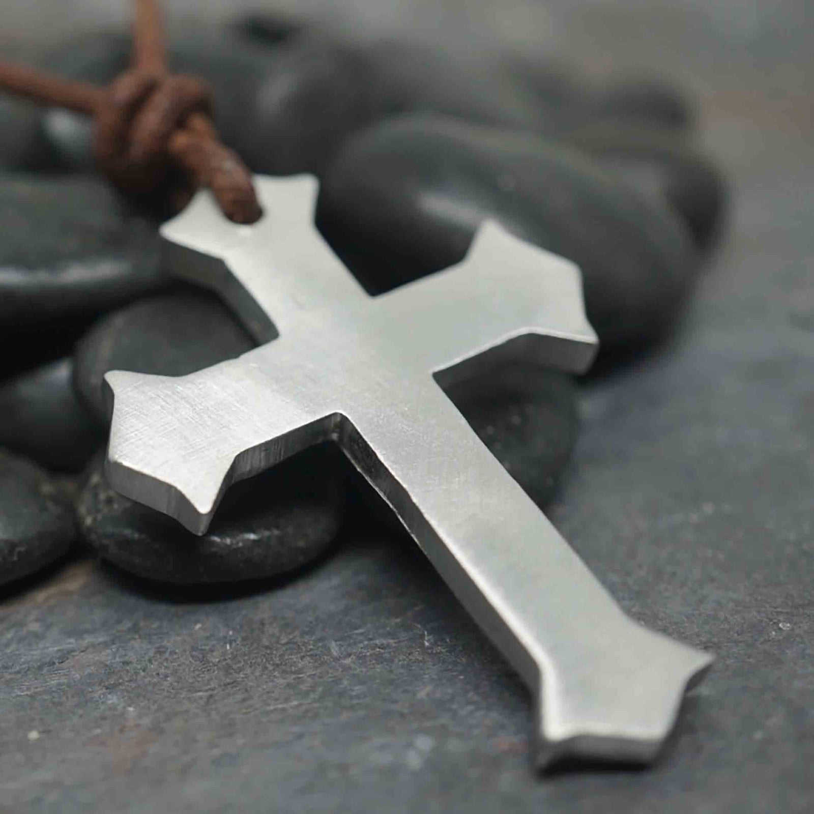 Jerusalem style cross pewter necklace