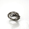 14k white gold octopus tentacle ring, close-up detail of suction cup gemstone settings