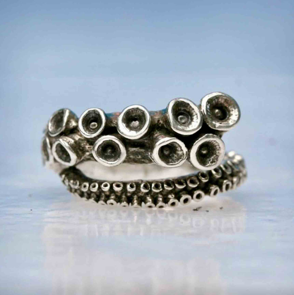 octopus tentacle ring made of sterling silver handmade in USA