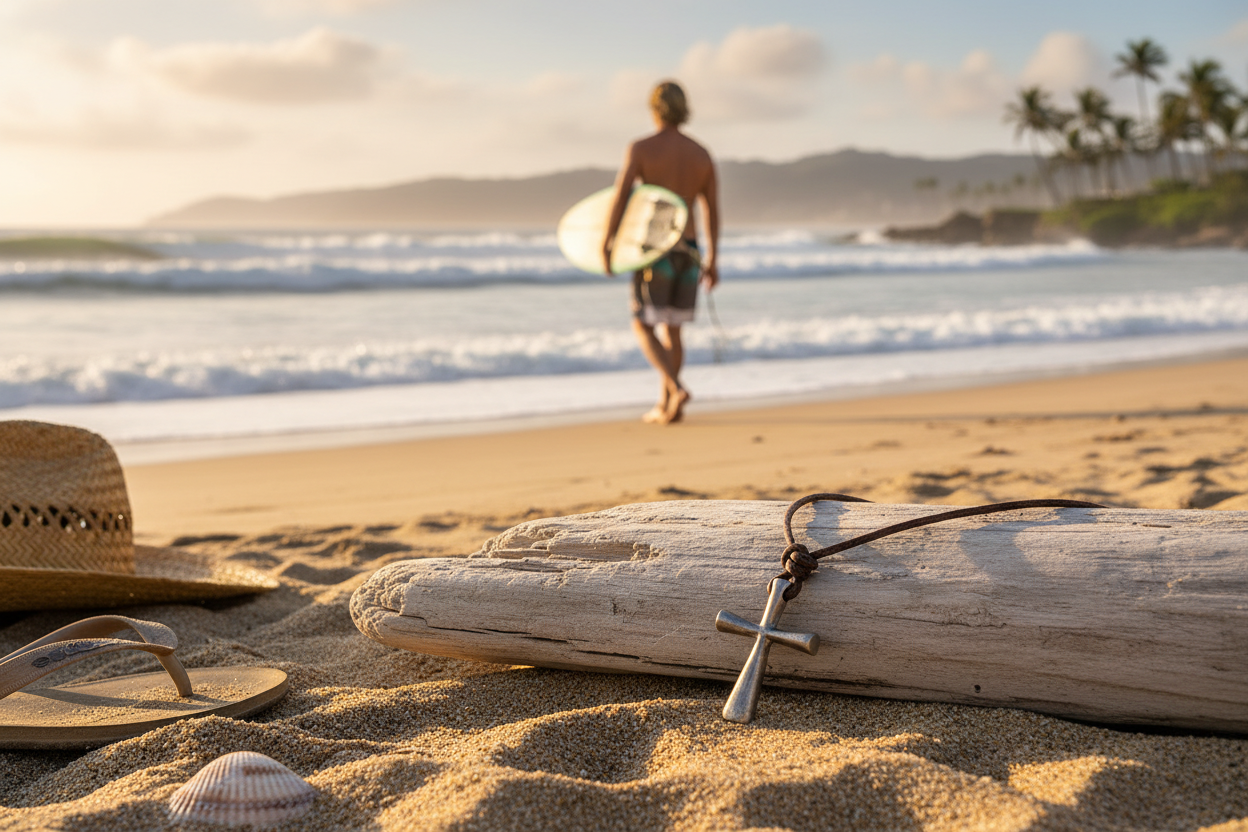 Surfer cross necklace hero banner