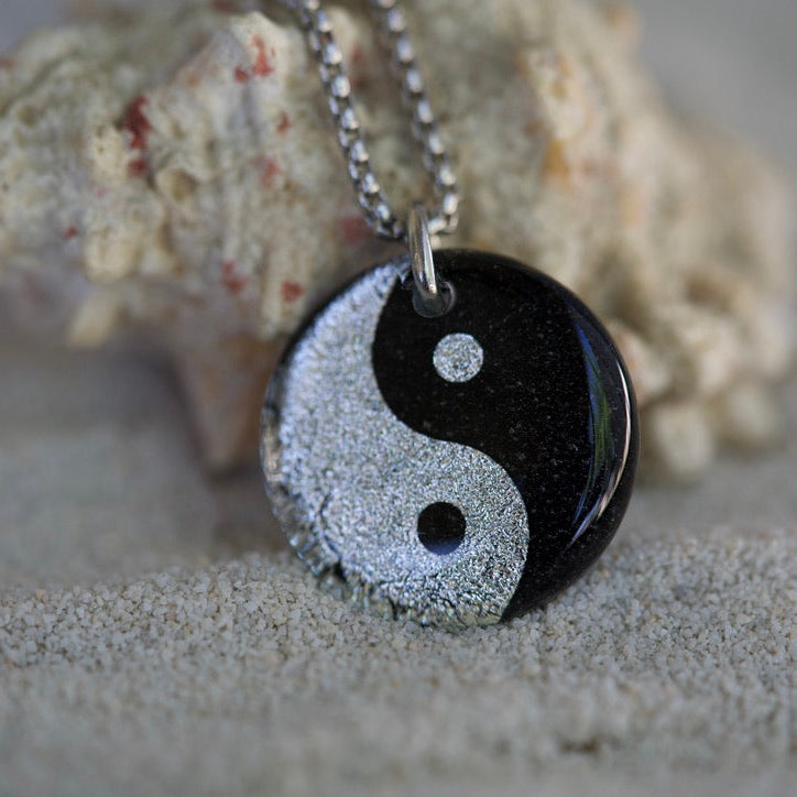 yin yang fused silver color dichroic glass