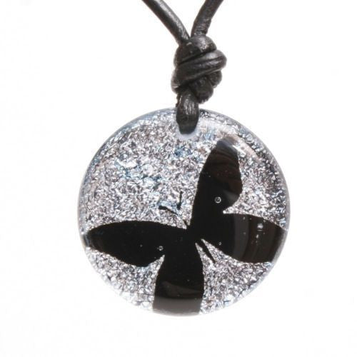 Beautiful Butterfly Dichroic Glass Pendant Silver Necklace - Zulasurfing Jewelry
 - 1
