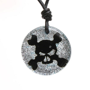 Surfer Necklace with silver Dichroic Glass Skull Pendant - Zulasurfing Jewelry
 - 1