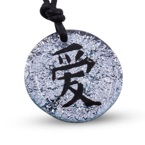 Chinese love Symbol Kanji necklace Minimalist Jewelry Fused Dichroic Glass Pendant