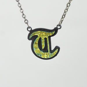 T Initial letter Necklace Old English Font Gold color Fused Dichroic Glass on a Stainless Steel base