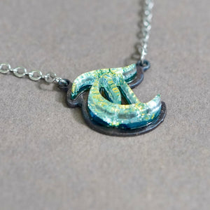 T Initial letter Necklace Old English Font Gold color Fused Dichroic Glass on a Stainless Steel base