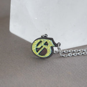 G- Initial letter Necklace Old English Font Gold color Fused Dichroic Glass on Stainless Steel base