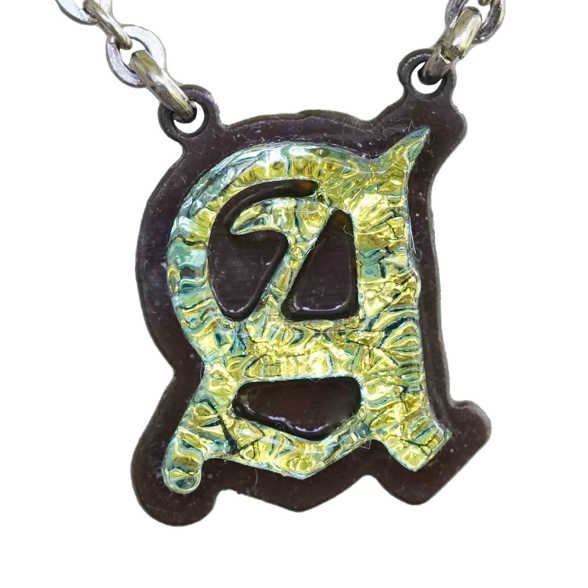 Initial letter Necklace A Old English Font Gold color Fused Dichroic Glass on a Stainless Steel base