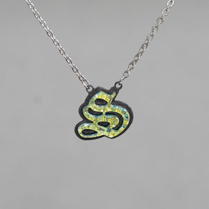 Initial letter Necklace S Old English Font Gold color Fused Dichroic Glass on a Stainless Steel base