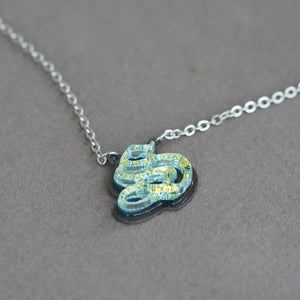 Initial letter Necklace S Old English Font Gold color Fused Dichroic Glass on a Stainless Steel base