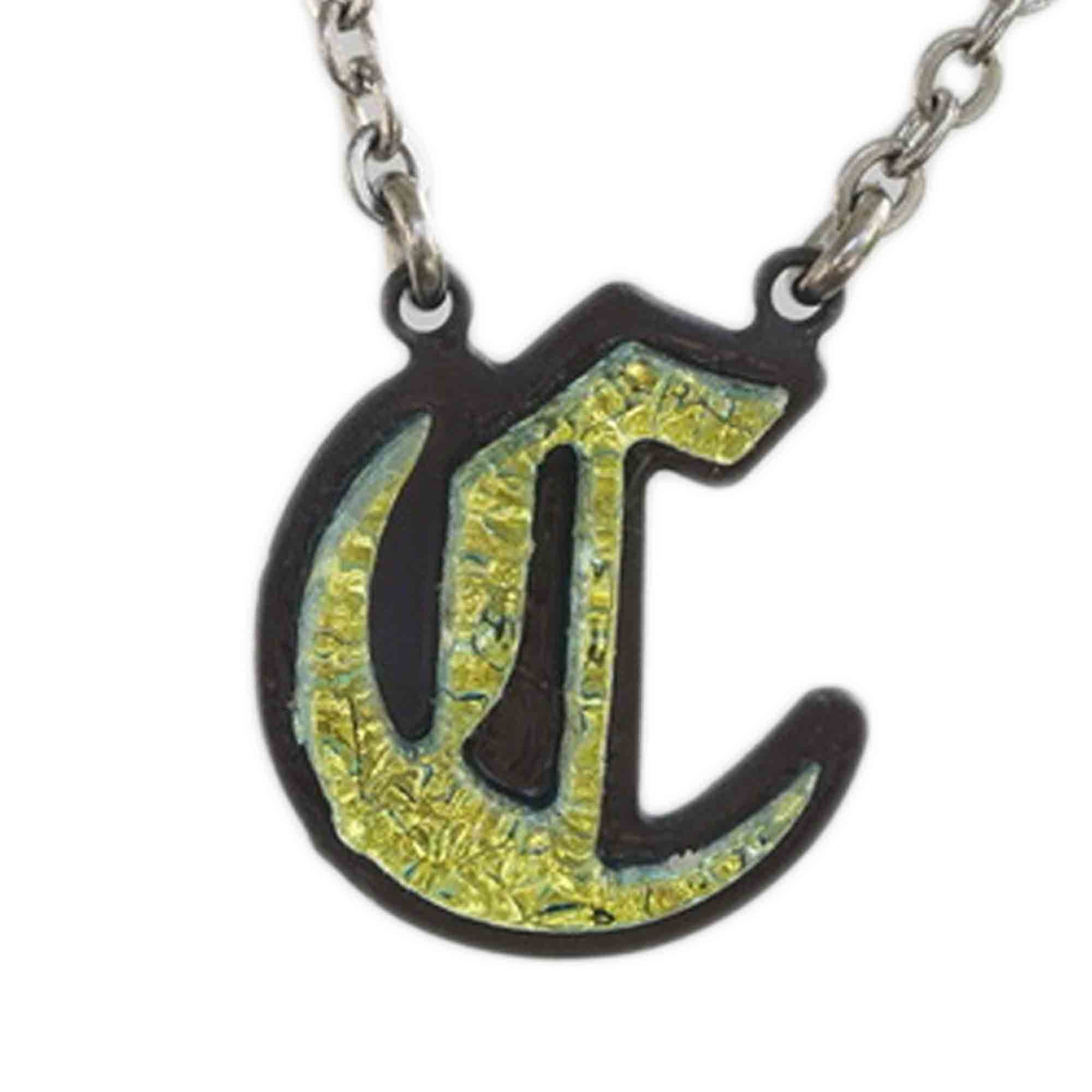 C - Initial letter Necklace Old English Font Gold color Fused Dichroic Glass on Stainless Steel base