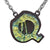 Initial letter Necklace Q Old English Font Gold color Fused Dichroic Glass on a Stainless Steel base