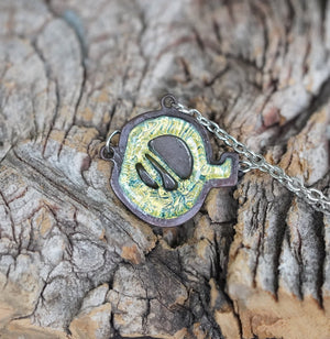 Initial letter Necklace Q Old English Font Gold color Fused Dichroic Glass on a Stainless Steel base