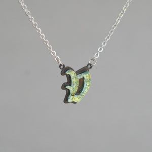 Initial letter Necklace V Old English Font Gold color Fused Dichroic Glass on a Stainless Steel base