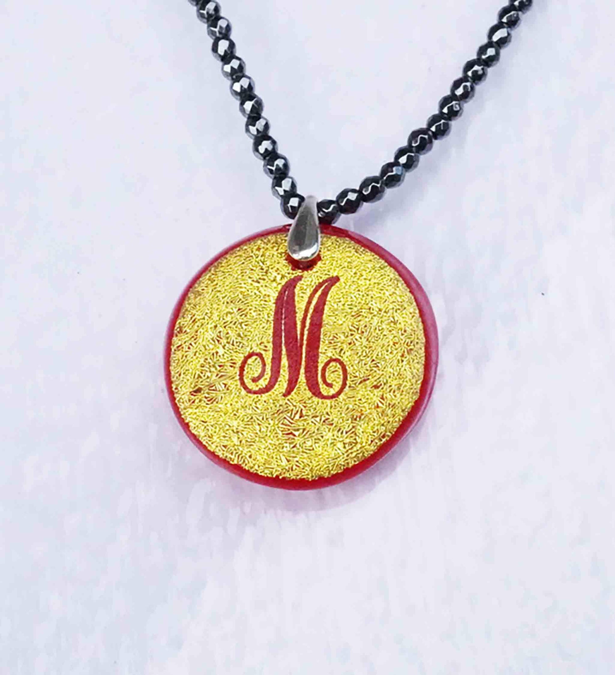 Initial Necklace Personalized jewelry custom pendant gold color Fused Dichroic Glass