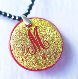 Initial Necklace Personalized jewelry custom pendant gold color Fused Dichroic Glass