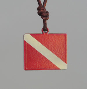 Scuba Necklace Gift / Diver down flag Necklace / Ocean jewelry fused Glass Handmade by ZulaSurfing studios