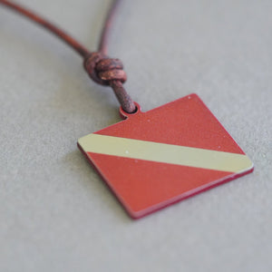 Scuba Necklace Gift / Diver down flag Necklace / Ocean jewelry fused Glass Handmade by ZulaSurfing studios