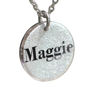 Name Necklace personalized jewelry Dichroic Glass Silver Color Pendant