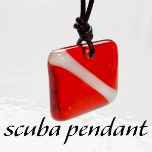 Scuba Necklace Gift / Diver down flag Necklace / Ocean jewelry fused Glass Handmade by ZulaSurfing studios
