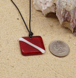 Scuba Necklace Gift / Diver down flag Necklace / Ocean jewelry fused Glass Handmade by ZulaSurfing studios