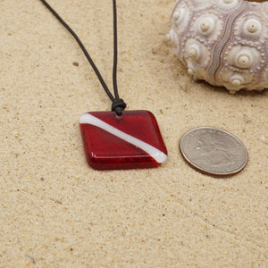 Scuba Necklace Gift / Diver down flag Necklace / Ocean jewelry fused Glass Handmade by ZulaSurfing studios