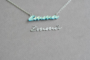 Name Necklace personalized in fused glass with stainless steel base