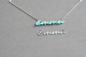 Name Necklace personalized in fused glass with stainless steel base