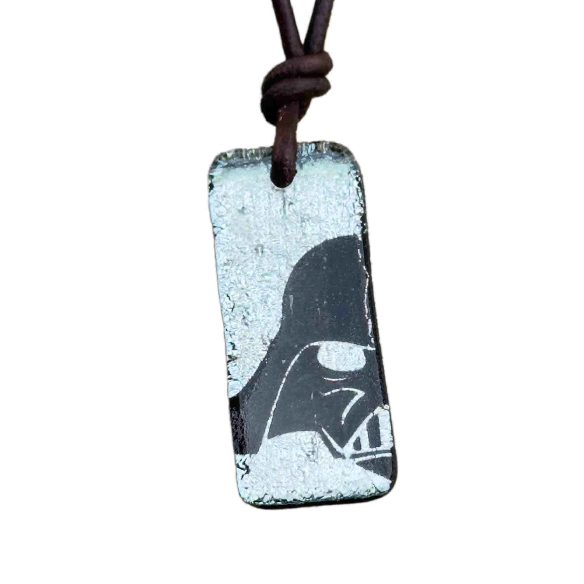 Darth vader helmet necklace silver color fused glass handmade in usa