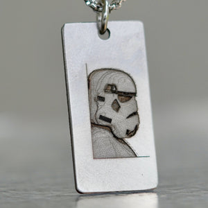 Stormtrooper helmat necklace laser engraved 3d design stainless steel pendant handmade in usa