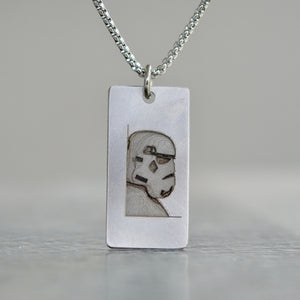 Stormtrooper helmat necklace laser engraved 3d design stainless steel pendant handmade in usa