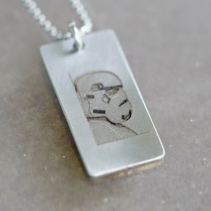 Stormtrooper helmat necklace laser engraved 3d design stainless steel pendant handmade in usa