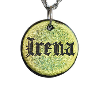 Old English Name Necklace, Personalized fused Dichroic Glass pendant, Nameplate Necklace, Custom Name Necklace, Personalized Jewelry