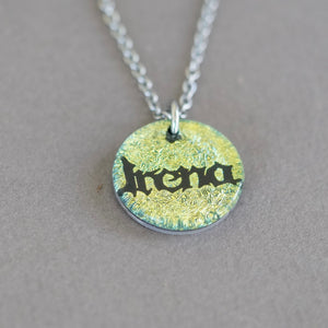 Gold Name Necklace, Personalized fused Dichroic Glass pendant, Nameplate Necklace, Custom Name Necklace, Personalized Jewelry for Women