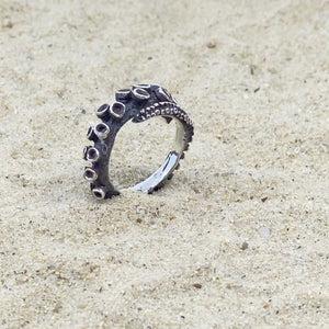 Octopus Tentacle sterling silver adjustable ring